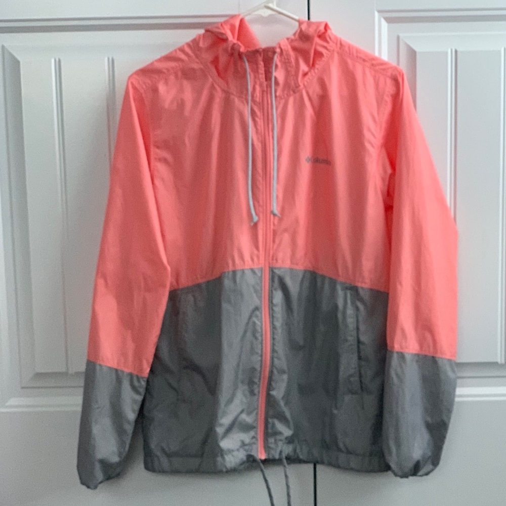 Columbia Neon Pink and Grey Rain Light Jacket